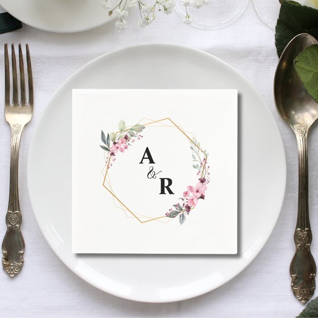 Elegant Botanical Leaf Monogram Initial Wedding Napkins (Creator Uploaded)