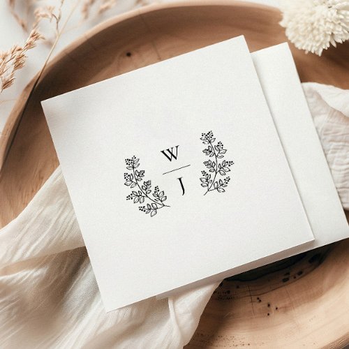 Elegant Botanical Leaf Monogram Initial Wedding Napkins