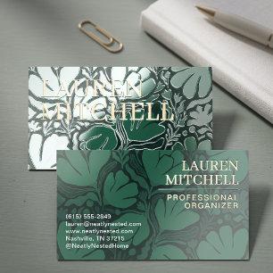 Elegant Botanical Leaf Pattern Modern Design Foil Spot Gloss Business Cards