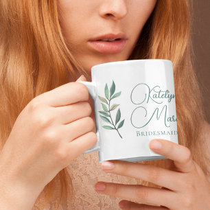 Elegant Botanical Leaf Personalized Bridesmaid Coffee Mug