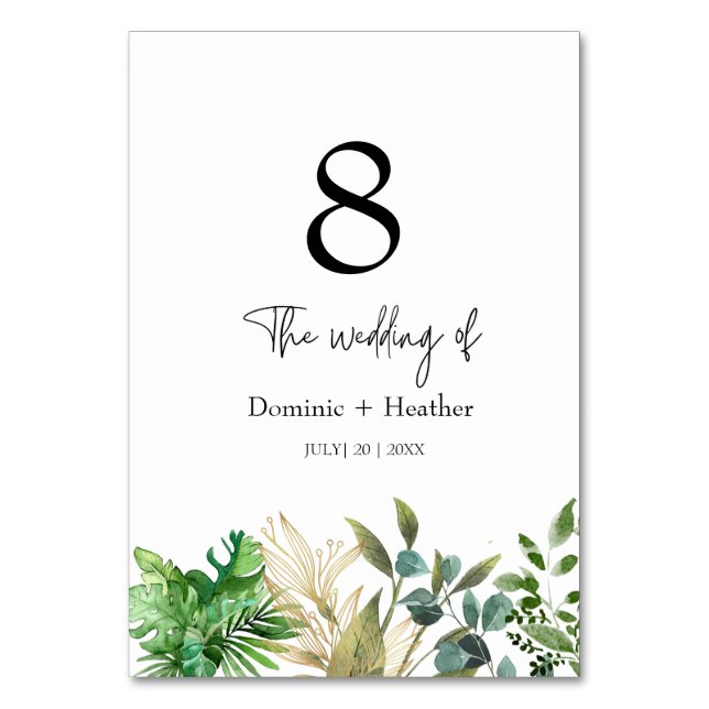 Elegant Botanical Leaf Table Number (Front)
