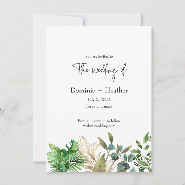 Elegant Botanical Leaf Wedding Invitation (Front)