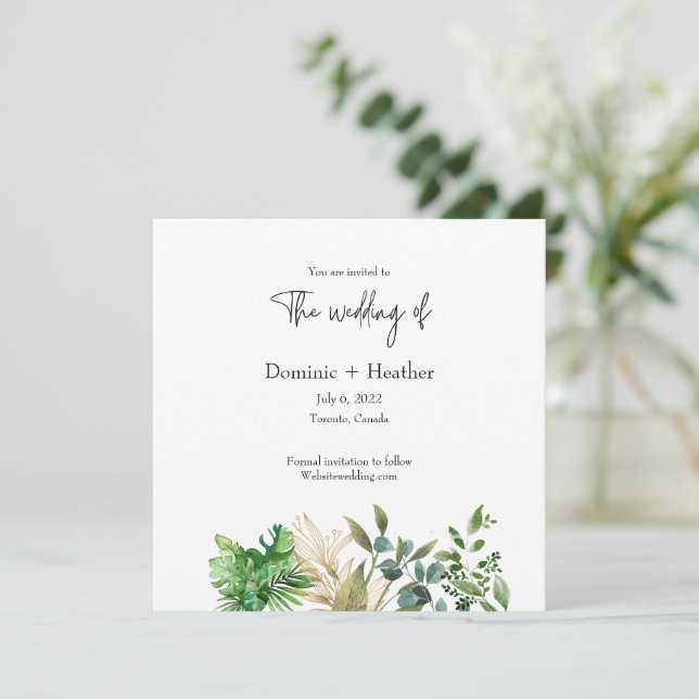 Elegant Botanical Leaf Wedding Invitation (Standing Front)