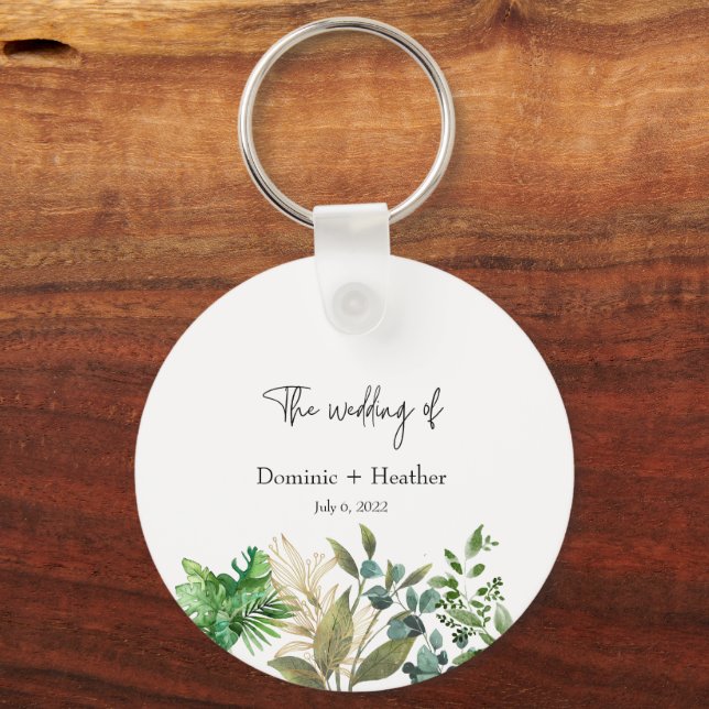 Elegant Botanical Leaf Wedding Invitation Keychain (Front)