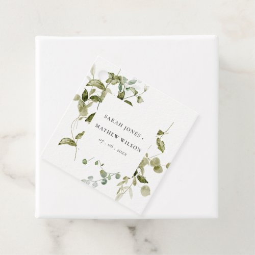 Elegant Botanical Leafy Foliage Watercolor Wedding Favor Tags