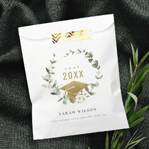 Elegant Botanical Leafy Wreath Gold Graduation Favor Bag