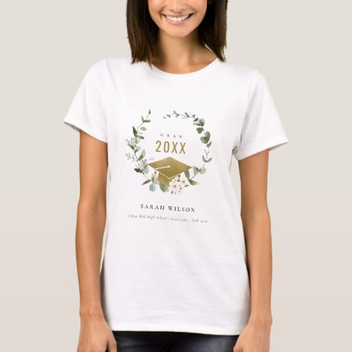 Elegant Botanical Leafy Wreath Gold Graduation T_Shirt