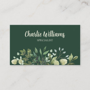 Elegant botanical leaves dark green business card