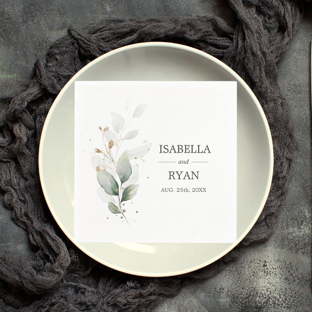 Elegant Botanical Leaves Gold Green Wedding Napkins (Creator Uploaded)