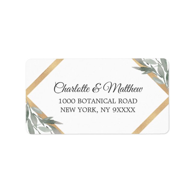 Elegant Botanical Leaves Gold Wedding Label (Front)