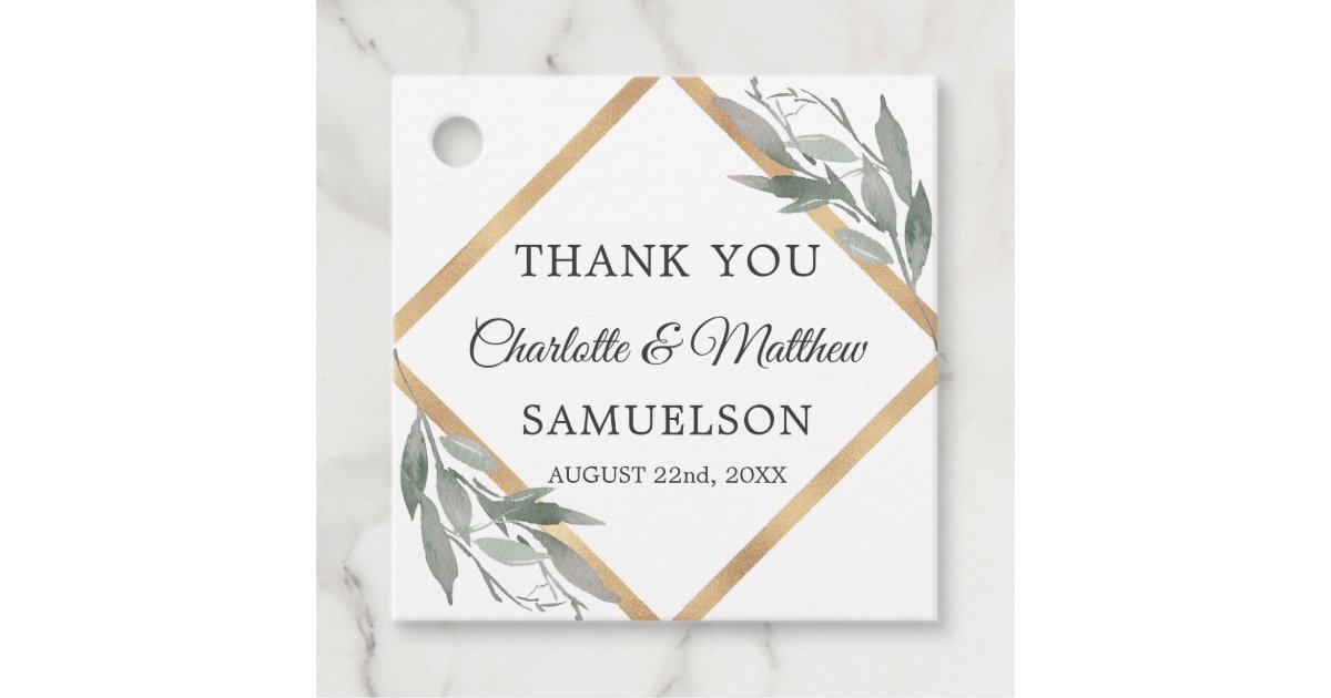 Elegant Botanical Leaves Gold Wedding THANK YOU Favor Tags | Zazzle