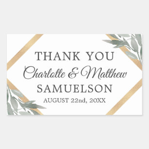 Elegant Botanical Leaves Gold Wedding THANK YOU Rectangular Sticker