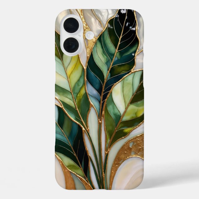 Elegant Botanical Leaves iPhone Case Beige Gold (Back)