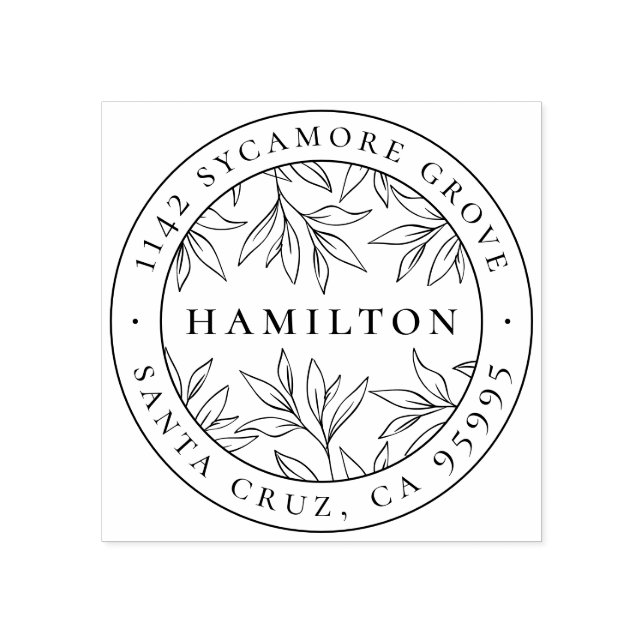 Elegant Botanical Leaves Last Name Return Address Rubber Stamp (Imprint)