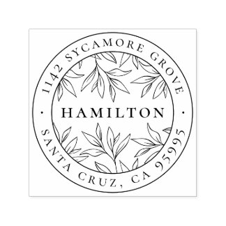 Elegant Botanical Leaves Last Name Return Address Self-inking Stamp