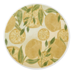 Elegant Botanical Lemon Greenery Ceramic Knob