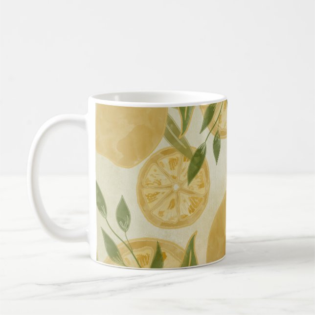 Elegant Botanical Lemon Greenery Coffee Mug (Left)