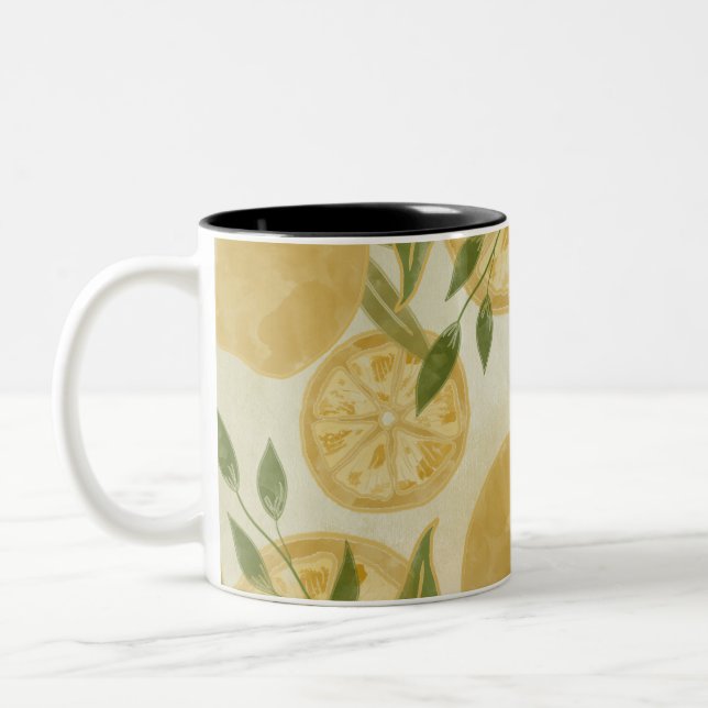 Elegant Botanical Lemon Greenery Two-Tone Coffee Mug (Left)