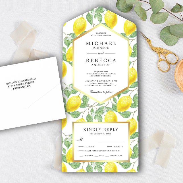 Elegant Botanical Lemon Orchard Greenery Wedding All In One Invitation (Creator Uploaded)