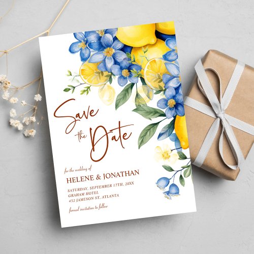 Elegant Botanical Lemon Watercolor Wedding Save The Date