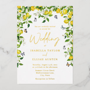 Elegant Botanical Lemon Wedding Gold Foil Invitation