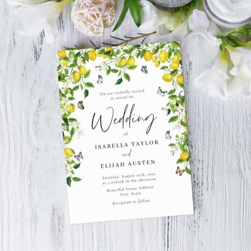 Elegant Botanical Lemon Wedding Invitation