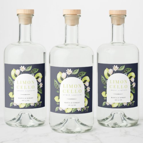 Elegant Botanical Lemons Frame Limoncello Liquor B Liquor Bottle Label