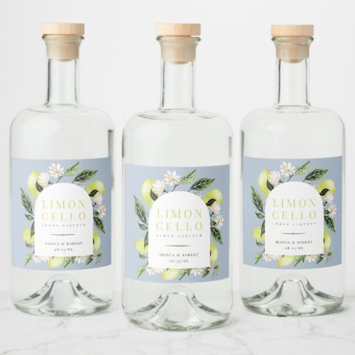 Elegant Botanical Lemons Frame Limoncello Liquor Bottle Label