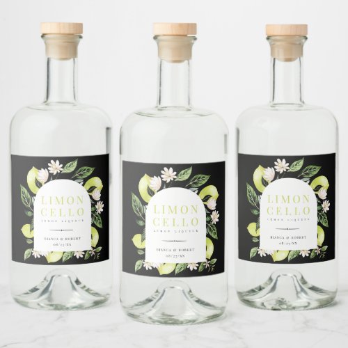 Elegant Botanical Lemons Frame Limoncello Liquor Bottle Label