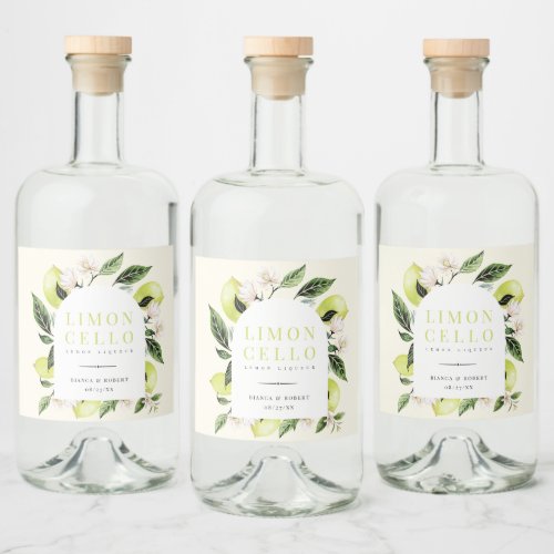 Elegant Botanical Lemons Frame Limoncello Liquor Bottle Label