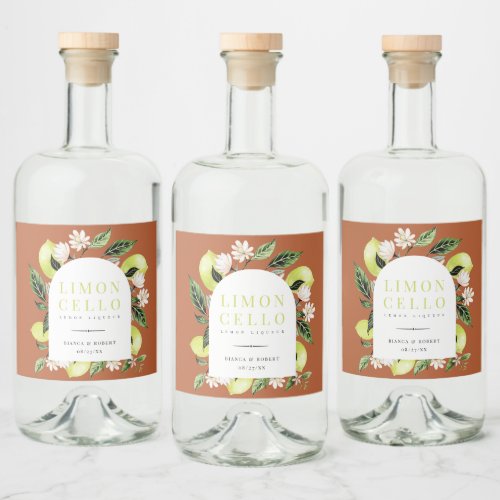 Elegant Botanical Lemons Frame Limoncello Liquor Bottle Label