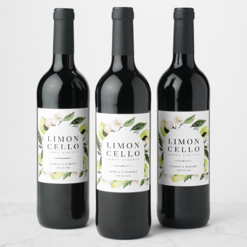 Elegant Botanical Lemons Frame Limoncello Wine Lab Wine Label