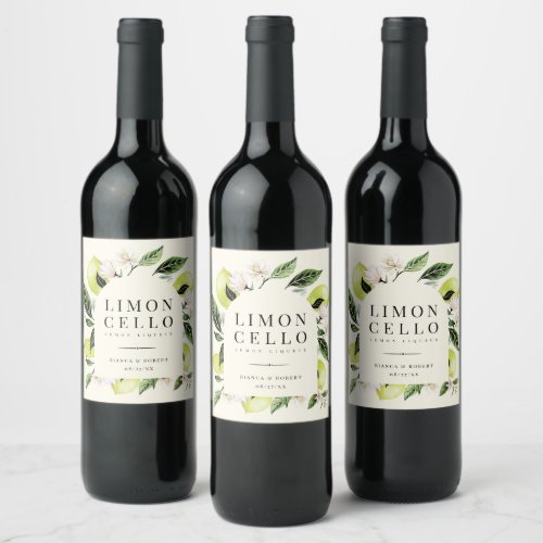 Elegant Botanical Lemons Frame Limoncello Wine Label