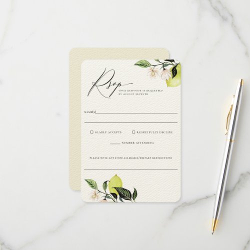 Elegant Botanical Lemons Wedding Food Allergy Rsvp