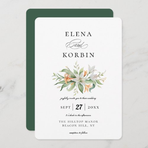 Elegant Botanical Lily Floral Bouquet Wedding Invitation