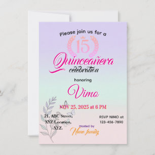 Elegant Botanical Line Art Quinceañera Invitation