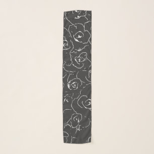 Elegant Botanical Line Drawing Pattern Black White Scarf