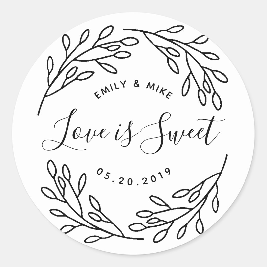 Elegant Botanical Love Is Sweet Wedding Favor Classic Round Sticker