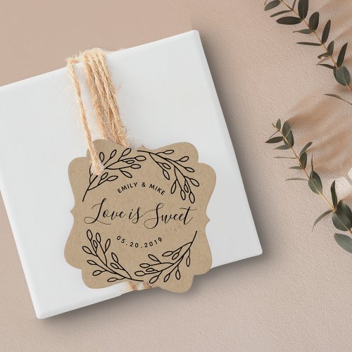 Elegant Botanical Love is Sweet Wedding Kraft Favor Tags