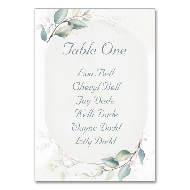 Elegant Botanical Love Wedding Table Number (Front)