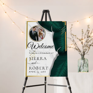 Elegant Botanical Luxury Golden Wedding Welcome Foam Board