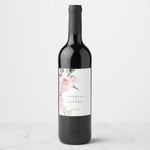 Elegant Botanical Magnolia Wedding Wine Label