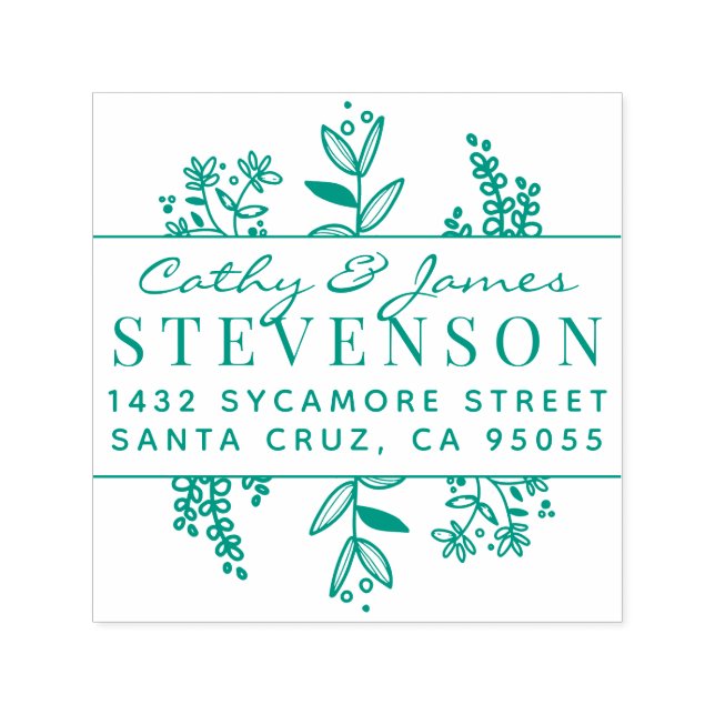 Elegant Botanical Married Couple Return Address Self-inking Stamp (Design)