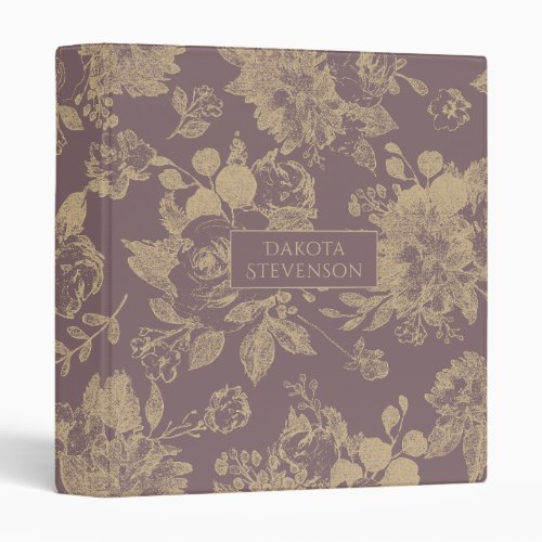 Elegant Botanical  Mauve Pink Gold Floral Photo 3 Ring Binder