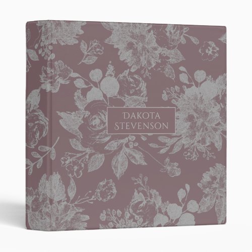 Elegant Botanical  Mauve Pink Silver Floral Photo 3 Ring Binder