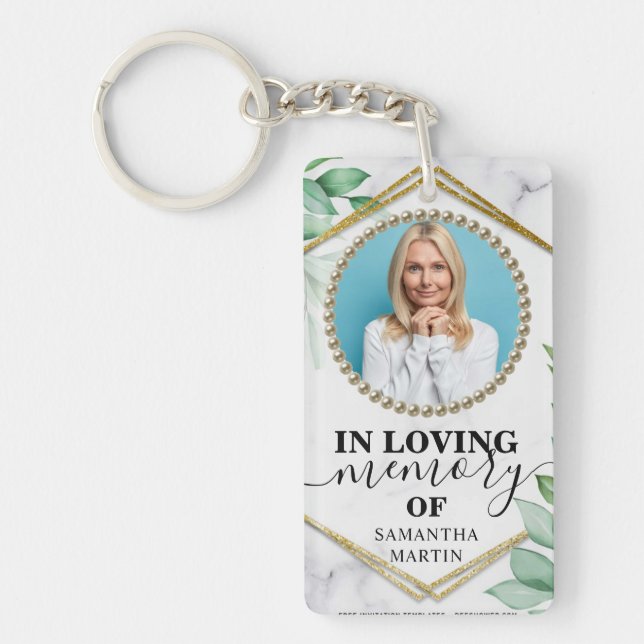 Elegant Botanical Memorial Gift Photo Keychain (Front)