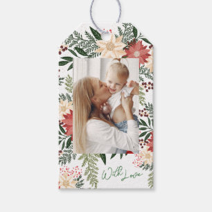 elegant botanical merry christmas photo gift tags