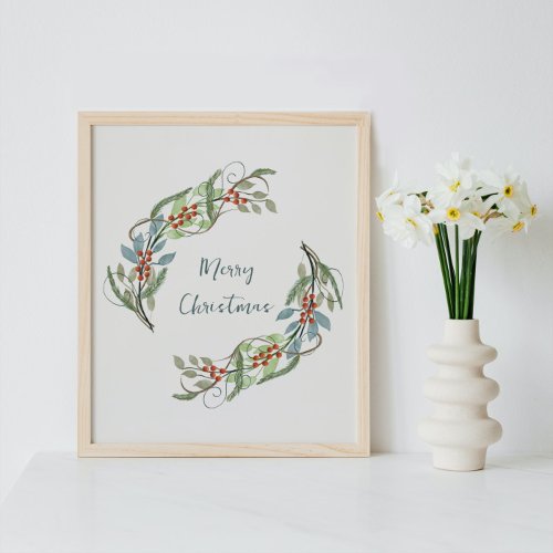 Elegant Botanical Merry Christmas Wreath  Poster