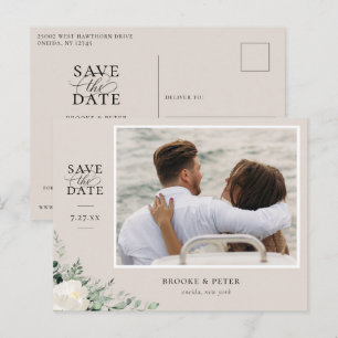 Elegant Botanical Misty Pink Save The Date Announcement Postcard
