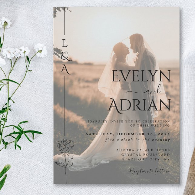 Elegant Botanical Modern Minimalist Photo Wedding Invitation (Creator Uploaded)